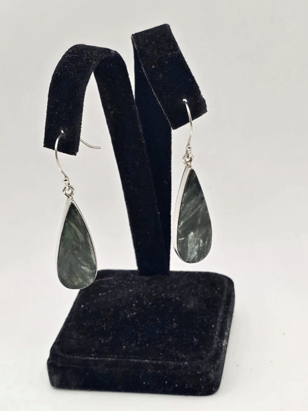 Sterling Silver Teardrop Earrings With Black & Gray Seraphinite Inlay